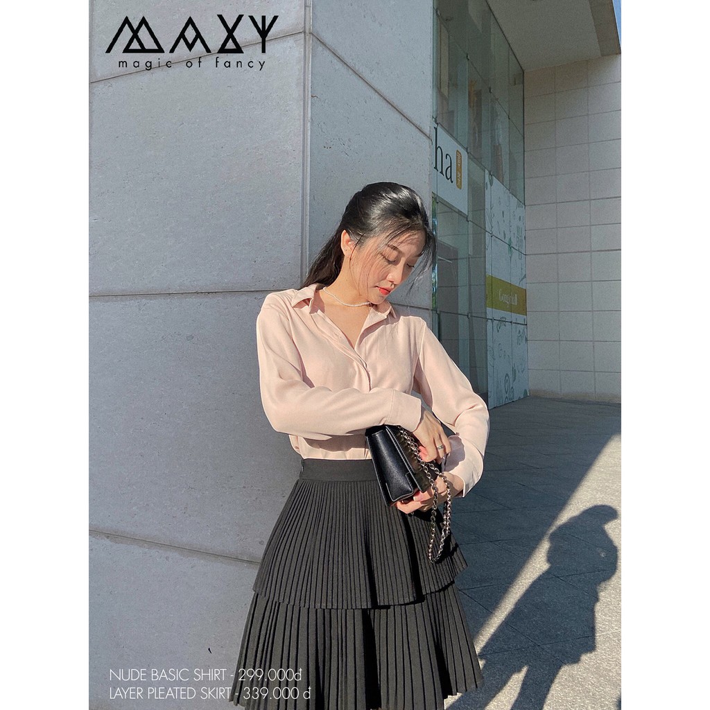 Áo sơmi trơn màu nude chất cotton pha lụa nude basic shirt Maxy Workshop