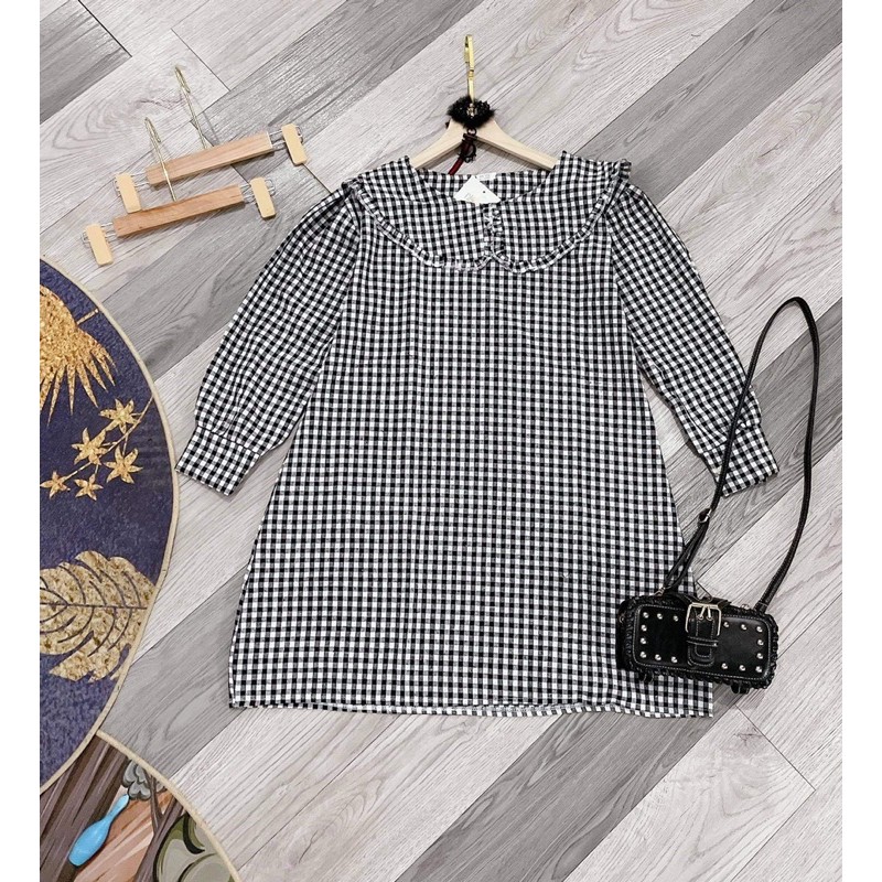 Váy kẻ đen cổ sen bèo DV6
