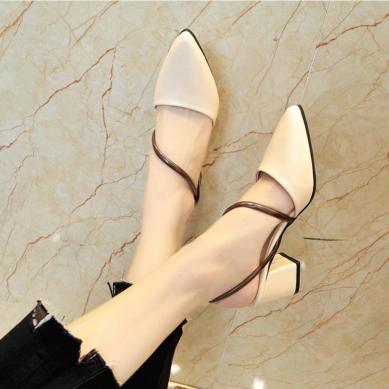 Giày Nữ Cao Gót Mũi Nhọn Quai Kiểu Gót Vuông Cao 5cm - MÃ XKC6