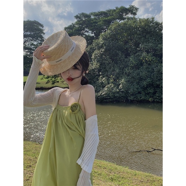 Đầm maxi 2 dây màu xanh bơ hàng quảng châu
