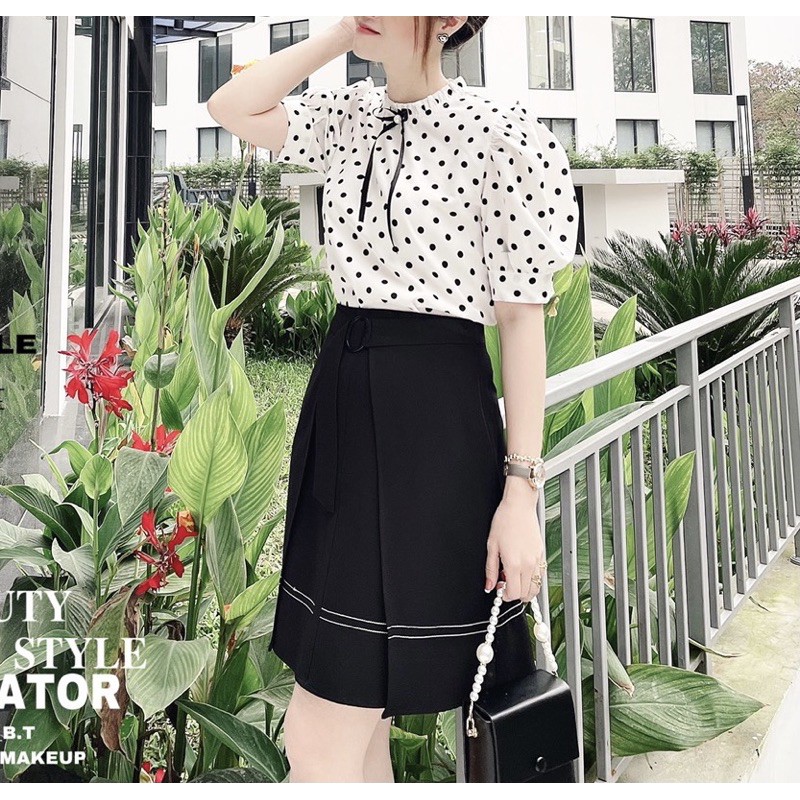 Áo kiểu nữ chấm bi G357 đi học hay công sở - dạo phố đều hợp thời trang - chất lụa nhuyễn đẹp - GEM Fashion