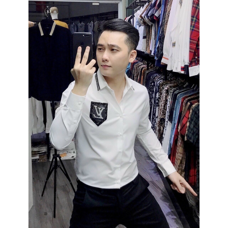 Sơ Mi Nam Luxury - Sơ Mi Trắng Nam Mix LOGO KIM XA ,ĐAI CỔ KIM XA - Sơ Mi Thiết kế Cao Cấp
