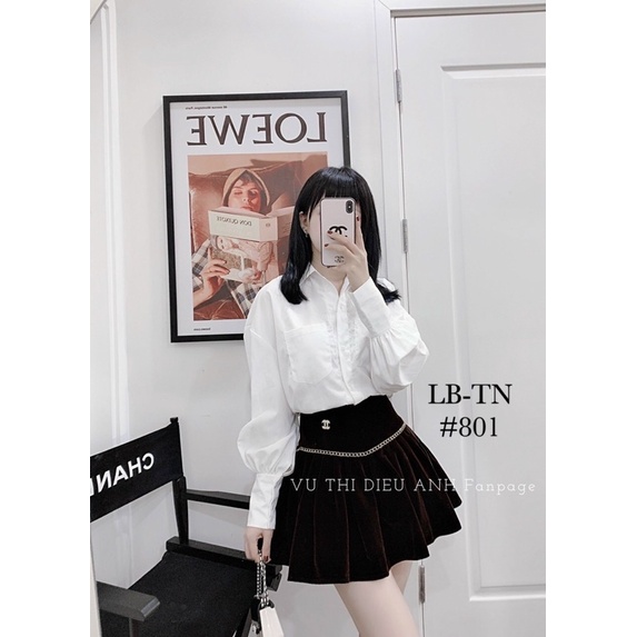Chân váy xếp ly cạp cao xích kèm tag x