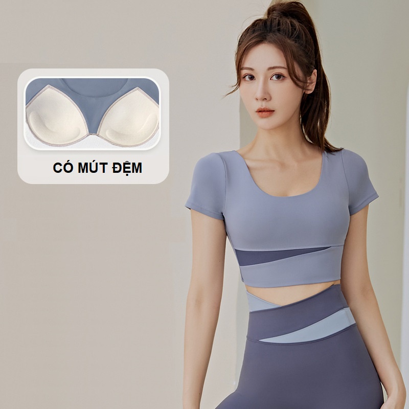 Áo tập gym, yoga, Aerobic nữ croptop có mút đệm ngực, ôm body tôn vòng ngực
