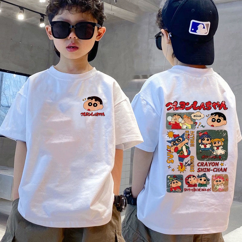 Áo Thun Cotton Màu Trơn In Hoạt Hình Cậu Bé Bút Chì Shin-Chan Cỡ Vừa Và Lớn Phong Cách Mới Cho Bé Trai