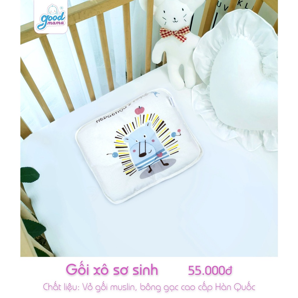 Gối cho bé sơ sinh lõm Goodmama, gối mỏng êm mềm mại giúp bé ngủ ngon