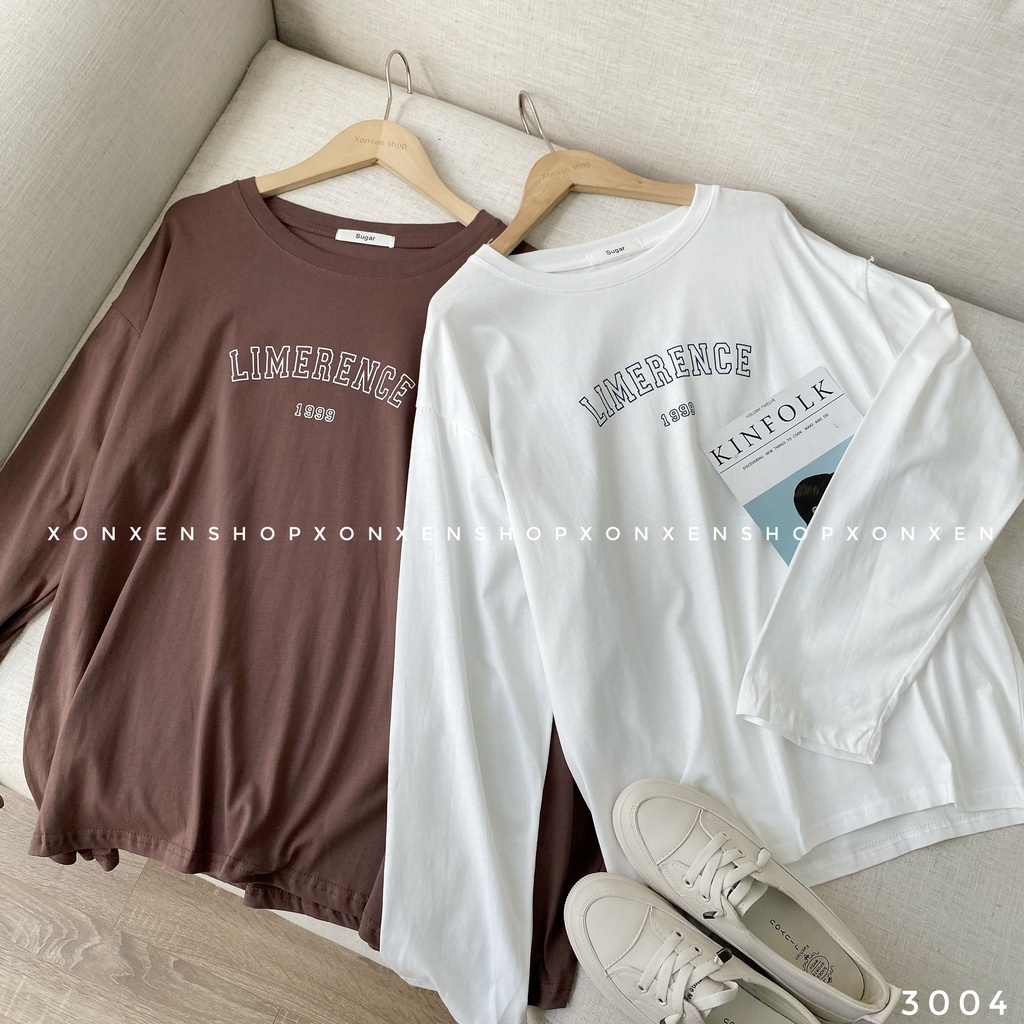 Áo thun cotton nữ Áo thun dài tay trơn màu in chữ XONXEN SHOP Freesize mã 3004