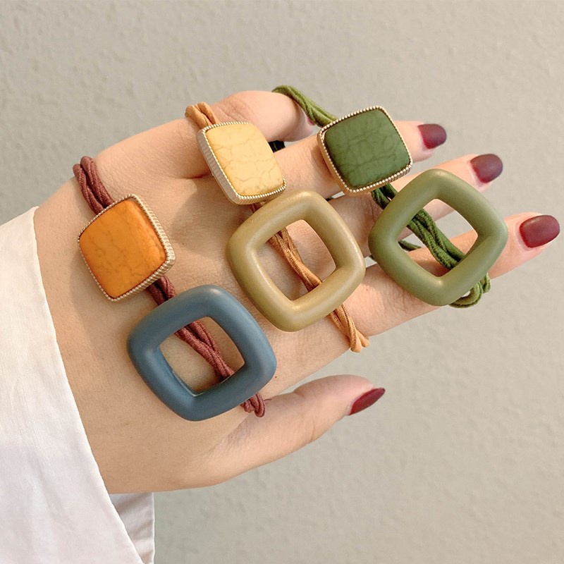 Dây Buộc Tóc Cao Su Co Giãn Mặt Hình Vuông Kiểu Hàn Quốc Ngọt Ngào Xinh Xắn Cho Bé Gái