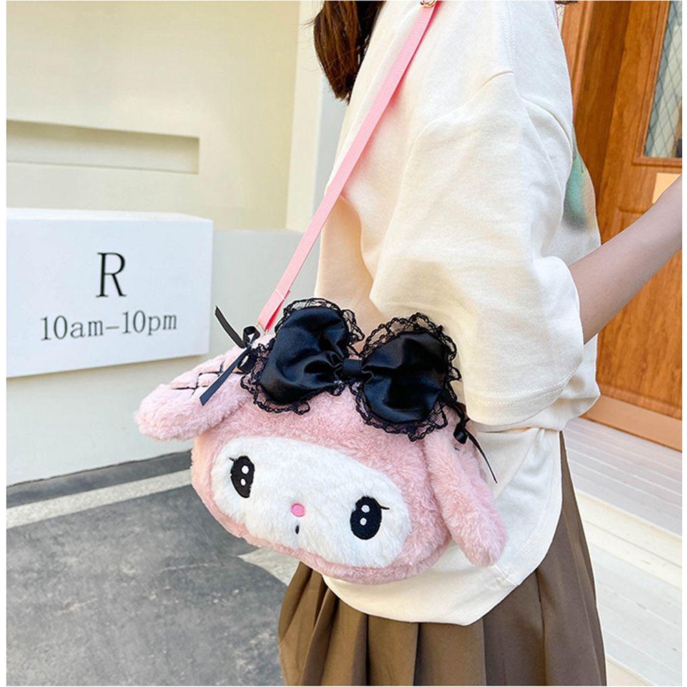 Túi Đeo Chéo Bằng Lông Nhung Hình Kuromi Cinnamoroll Dễ Thương Xinh Xắn