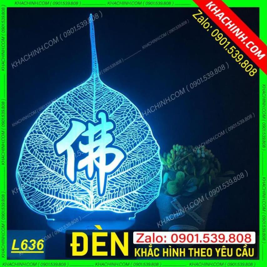 Đèn hình lá Bồ Đề trang trí Khắc chữ theo yêu cầu, thờ Phật giáo Mẫu L0636-B có Remote thay đổi 16 màu