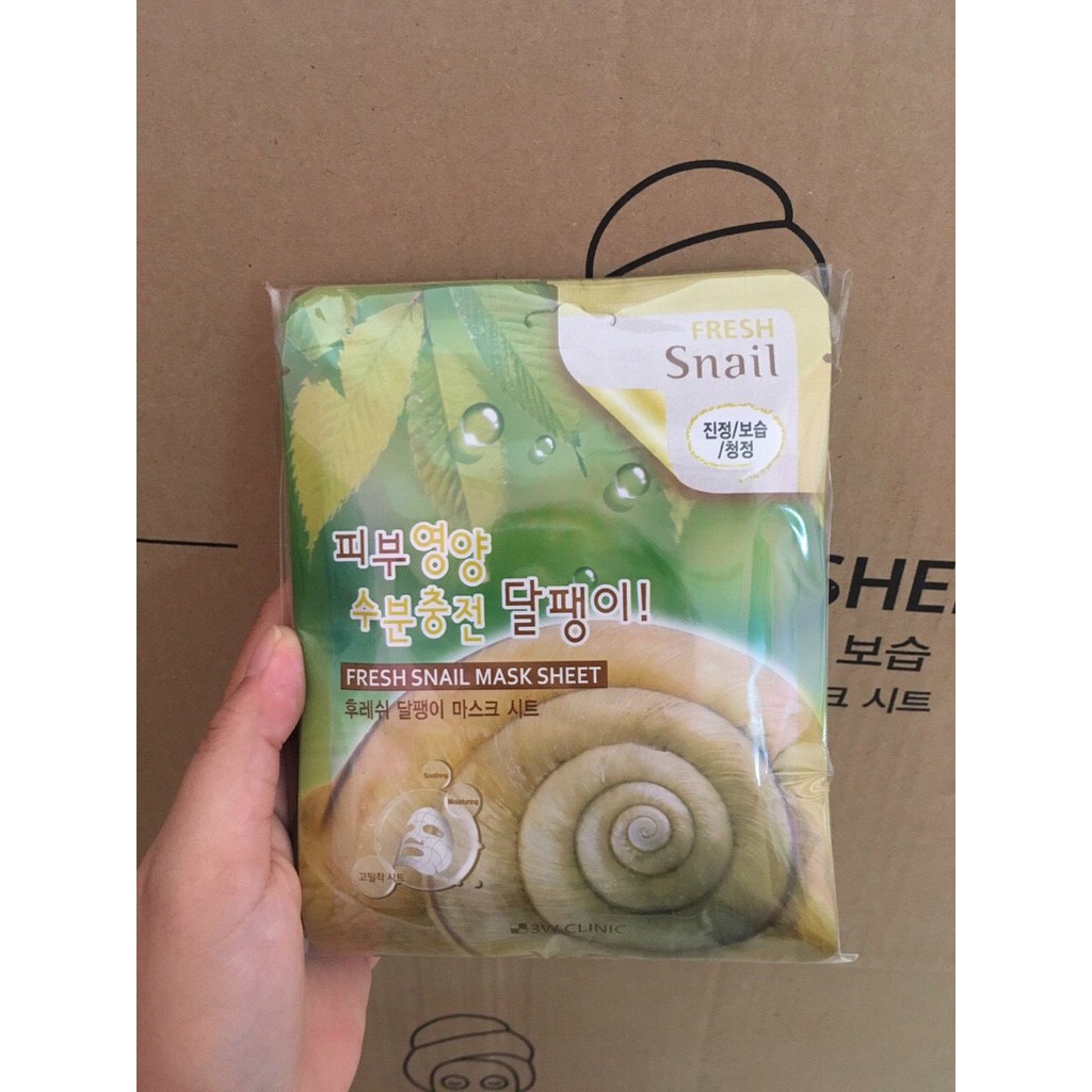 Combo 5 Túi Mặt nạ giấy dưỡng trắng da dưỡng ẩm chống lão hóa chiết xuất dịch nhầy ốc sên 3W Clinic Hàn Quốc 23mlx5