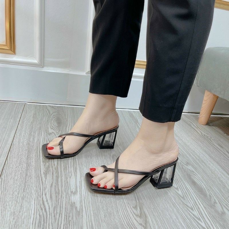 (GK5MC) Dép guốc cao gót nữ xỏ ngón chéo X quai mảnh