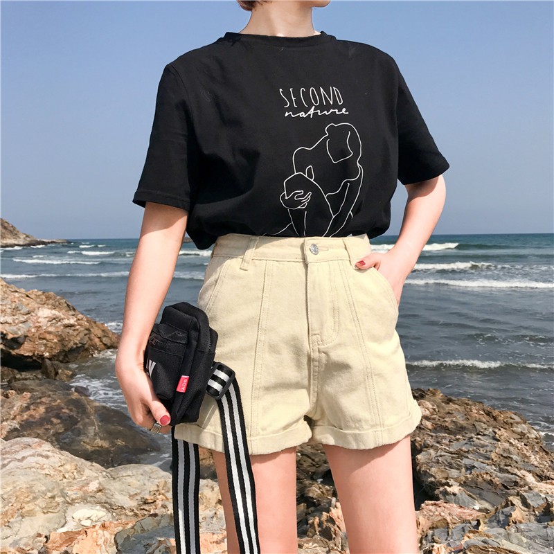[Size S,M,XL]Quần shorts jean nữ lưng cao Ulzzang Quảng Châu QNJ32 (không kèm nịt)