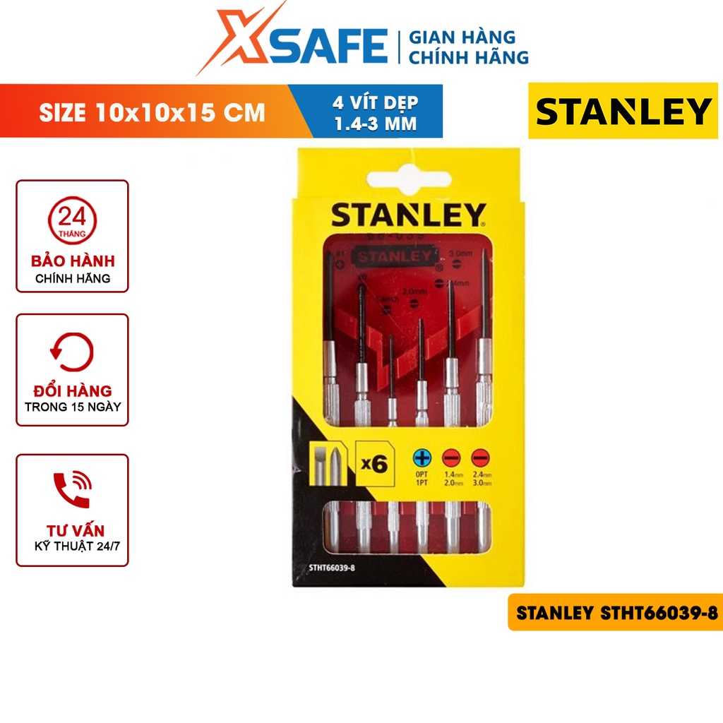 Tua vít bộ cán sắt STANLEY STHT66039-8 6 chi tiết Tuốc nơ vít Stanley mũi vít thép mạ chrome chống gỉ, đầu vít từ tính