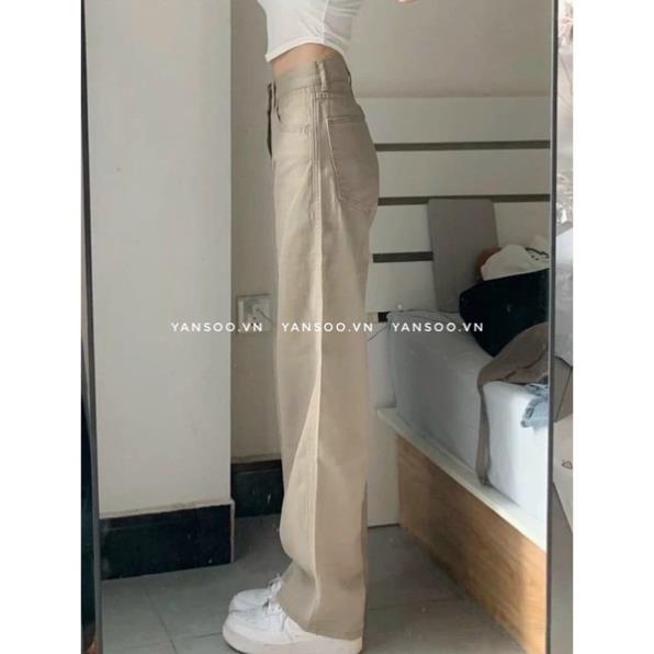 Quần jean ống rộng màu kem kaki cạp cao hách dáng cá tính , màu mới nhất năm nay | BigBuy360 - bigbuy360.vn