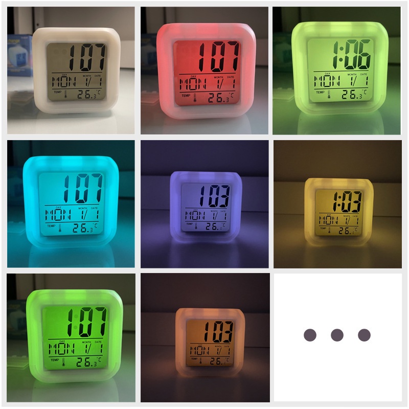 Đồng hồ Led để bàn tự đổi màu hình lập phương đa chức năng Ráp hiển thị nhiệt độ, thời gian, lịch báo thức dễ thương - D