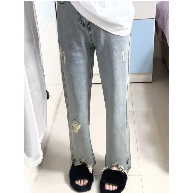 Quần jeans Nữ Lưng Cao Xẻ Tà Phong Cách Hàn Quốc