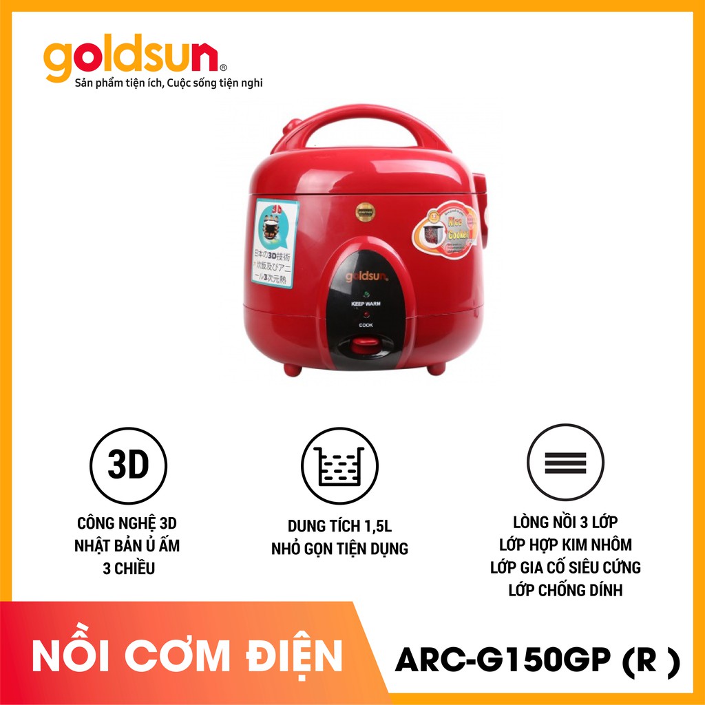 Nồi cơm điện Goldsun nắp Gài 3D 1,5 lít ARC-G150GP, 2 mùa trắng + đỏ