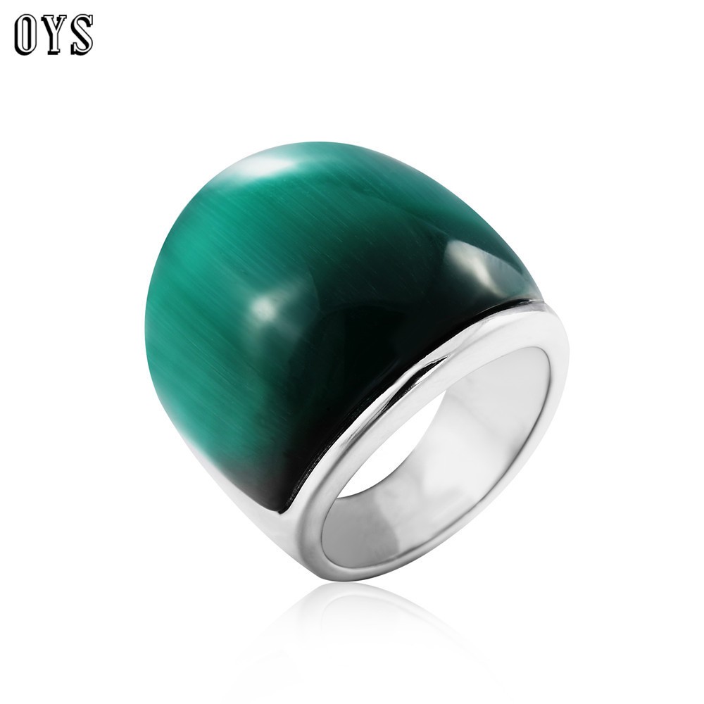 Nhẫn thép Titanium đính đá hình Opal thiết kế cỡ lớn dành cho nam HF030