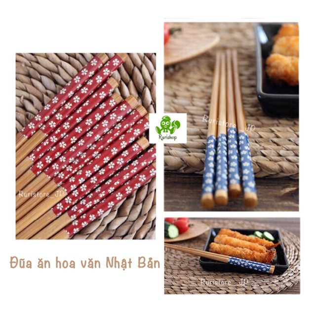 Đũa ăn Nhật Bản - bộ 5 đôi mẫu hoa sakura xanh, đỏ