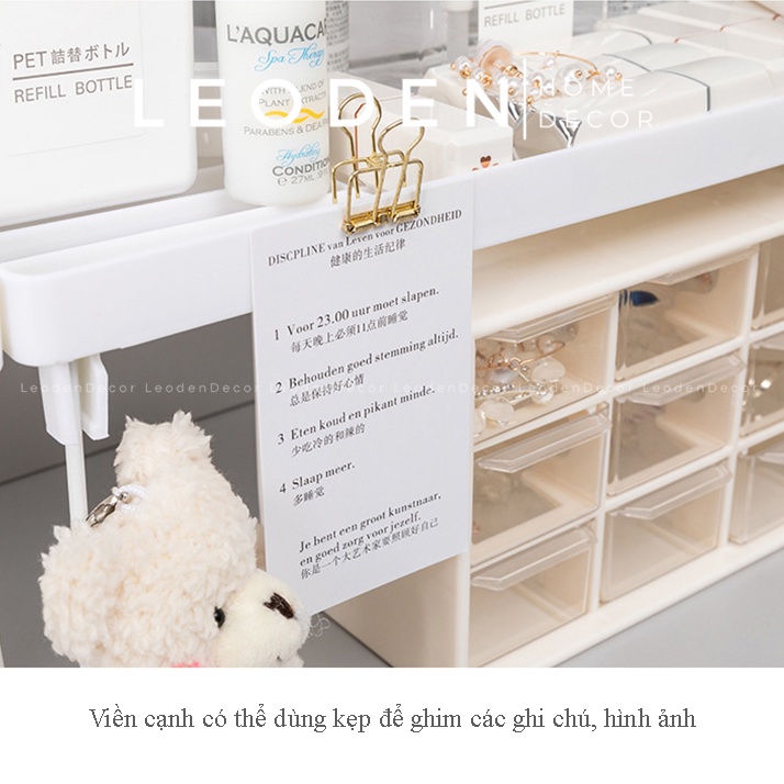 Kệ nhựa decor bàn học mini lắp ráp hai tầng, kệ xếp đồ đa năng màu trắng trang trí phong cách Hàn Quốc - LEODEN Decor