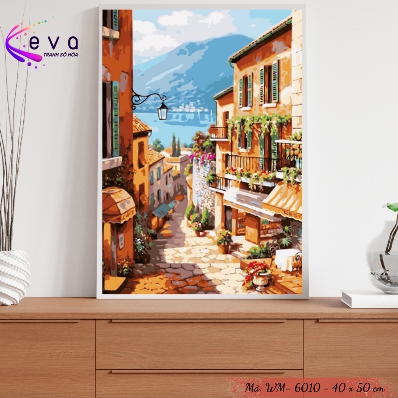 Tranh Sơn Dầu Số Hóa Tự Tô Màu Theo Số Mẫu Phong Cảnh - WM6010 Kèm Màu Acrylic Kích Thước 40x50cm