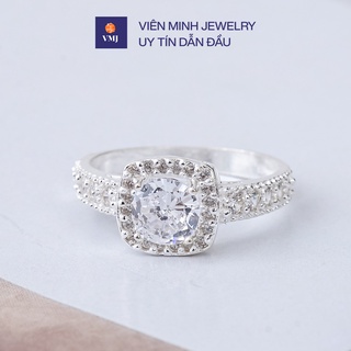Nhẫn bạc nữ vmj, nhẫn nữ bạc 925, nhẫn bạc 925 gắn đá vuông cao cấp - vmj60