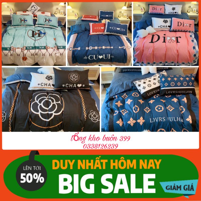 [GIÁ HỦY DIỆT] set (bộ) chăn ga gối 4 món nỉ nhung in logo chanel, lv, Gucci thương hiệu, chăn ga gối nệm, chăn, mền