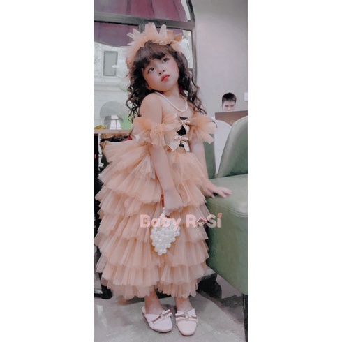 Áo trễ vai tutu phối nơ cho bé