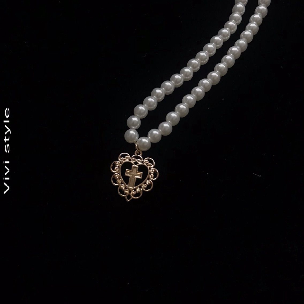 Dây Chuyền Mặt Trái Tim Đính Hạt Ngọc Trai Xinh Xắn