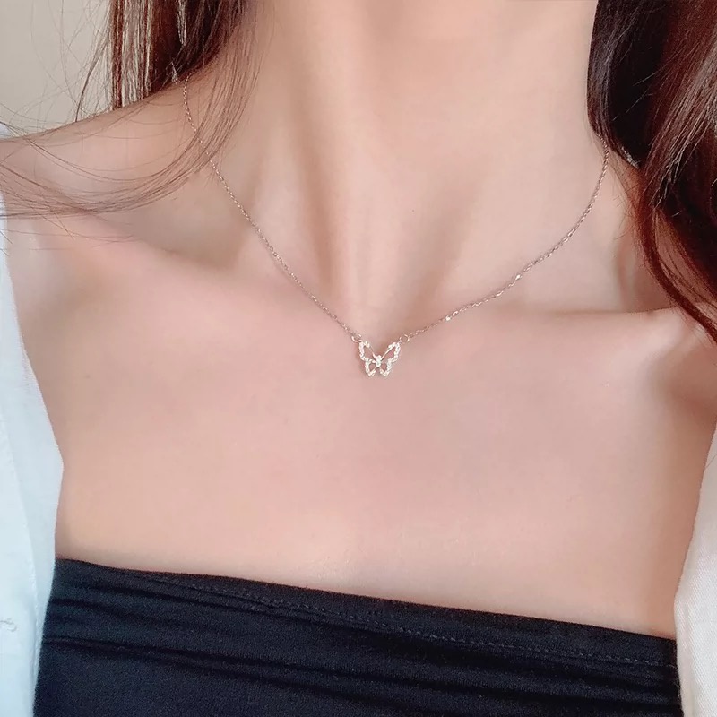 Vòng cổ Mặt Hình Bướm Đính Đá Đơn Giản Thời Trang