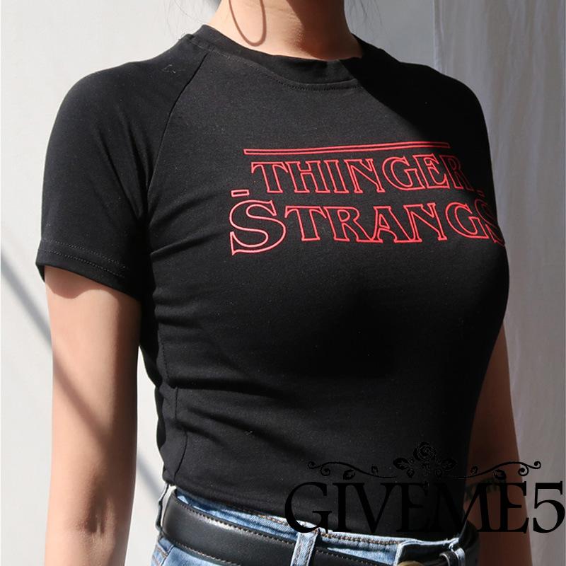 Áo thun tay ngắn cổ tròn in chữ thời trang cho nữ