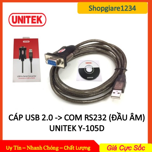 Cáp USB to COM RS232 (đầu RS232 âm) Chính hãng Unitek Y105D- Bảo Hành 12 Tháng- 1 Đổi 1