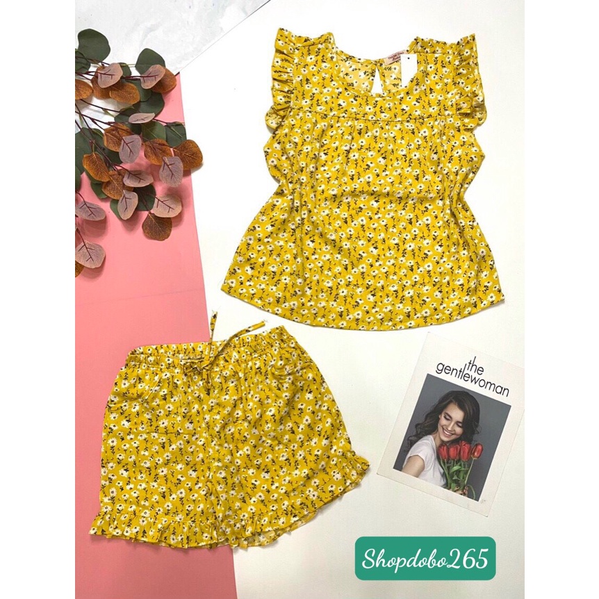 Đồ bộ nữ,đồ ngủ mặc nhà đùi vải lụa mango BN 23 hoa nhí dễ thương size 45-57kg.