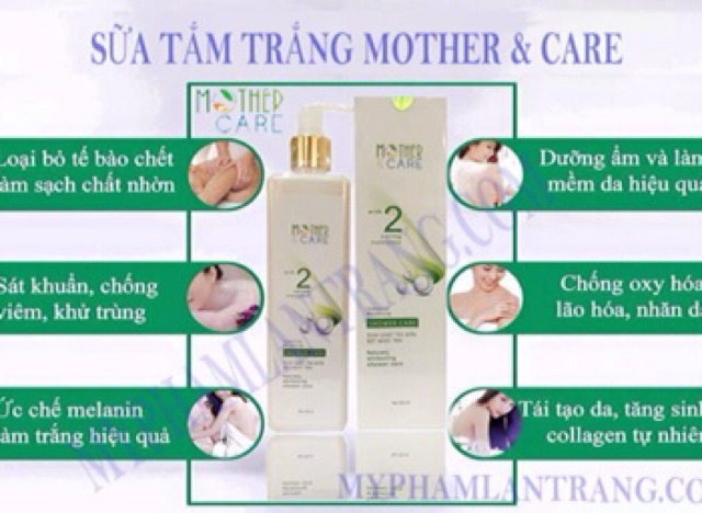 Sữa tắm trắng mother&care cho da trắng sáng mềm mại