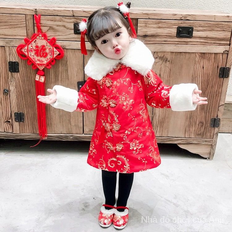 Cheongsam Girls Winter Clothes New Long Sleeve Cheongsam Winter Children Baby Girl Hanfu