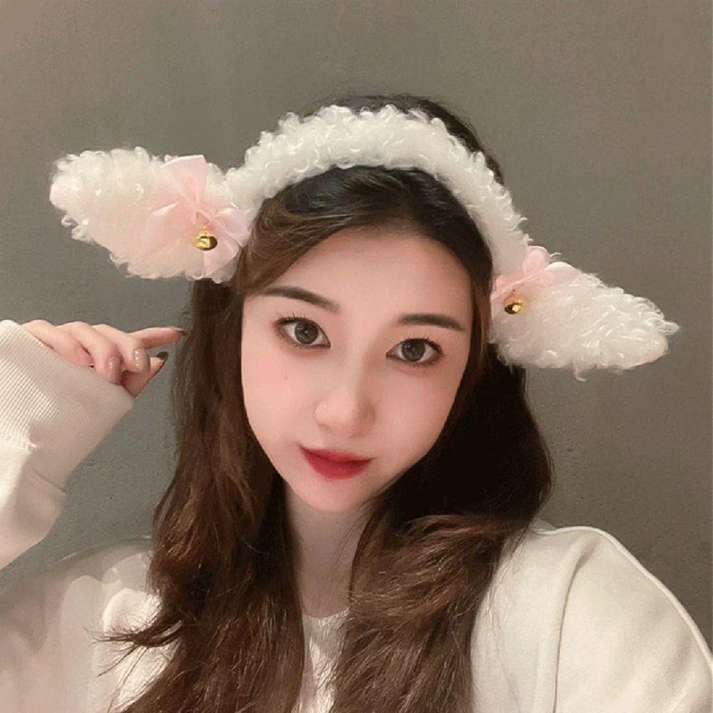 Băng Đô Cài Tóc Bằng Lông Cừu Có Chuông Phong Cách Retro Đơn Giản Dành Cho Nữ Hóa Trang