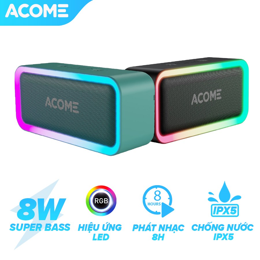 [Mã ELRVA70K giảm 8% đơn 250K] Loa Bluetooth ACOME A6 Công Suất 5W - Hiệu Ứng LED RGD - Playtime 8H Chống Nước IPX5