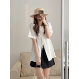 Áo sơ mi babydoll dáng xòe thắt nơ dây ulzzang