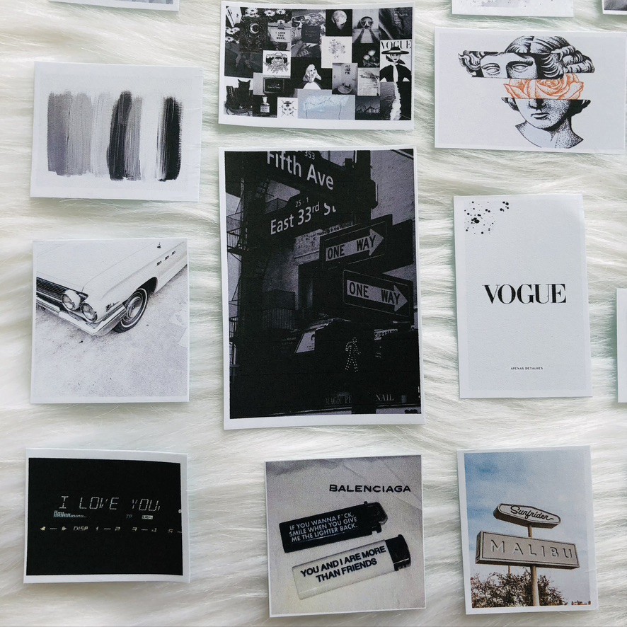 Bộ sticker/decal dán chủ đề Trắng Đen /trang trí sổ,bullet journal/decal dán điện thoại,laptop,nón BH-tiemtaphoacona