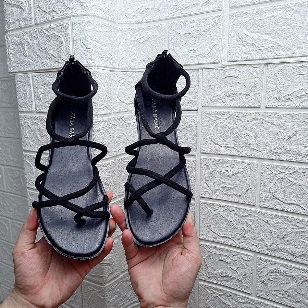 Sandal phong cách buộc dây dây kéo sau phong cách boho [Sale khô máu]