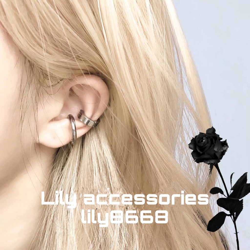 Set Ear Cuff set 2 kẹp tai titan tròn không cần xỏ lỗ không gỉ không đen cho nam nữ