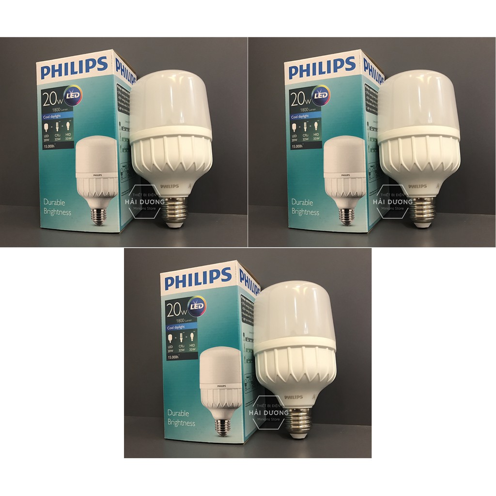 Bộ 3 Bóng đèn Philips LED trụ 20W đuôi E27 230V P45 ánh sáng trắng/vàng - Bảo hành 24 tháng