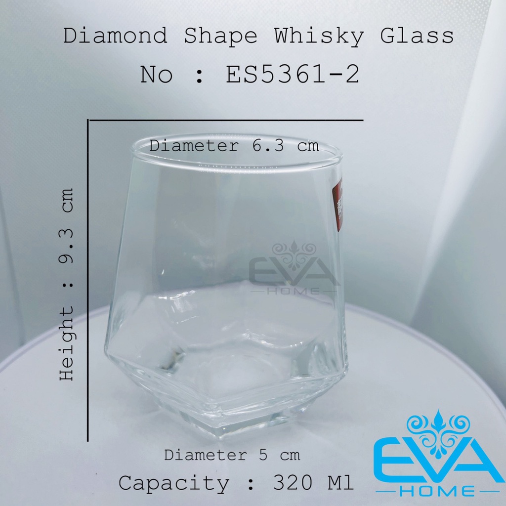 Ly Thuỷ Tinh Kim Cương Lục Giác Chịu Nhiệt Deli 320ML Diamond Shape Wiskey Glass Mugs Deli ES5361-2