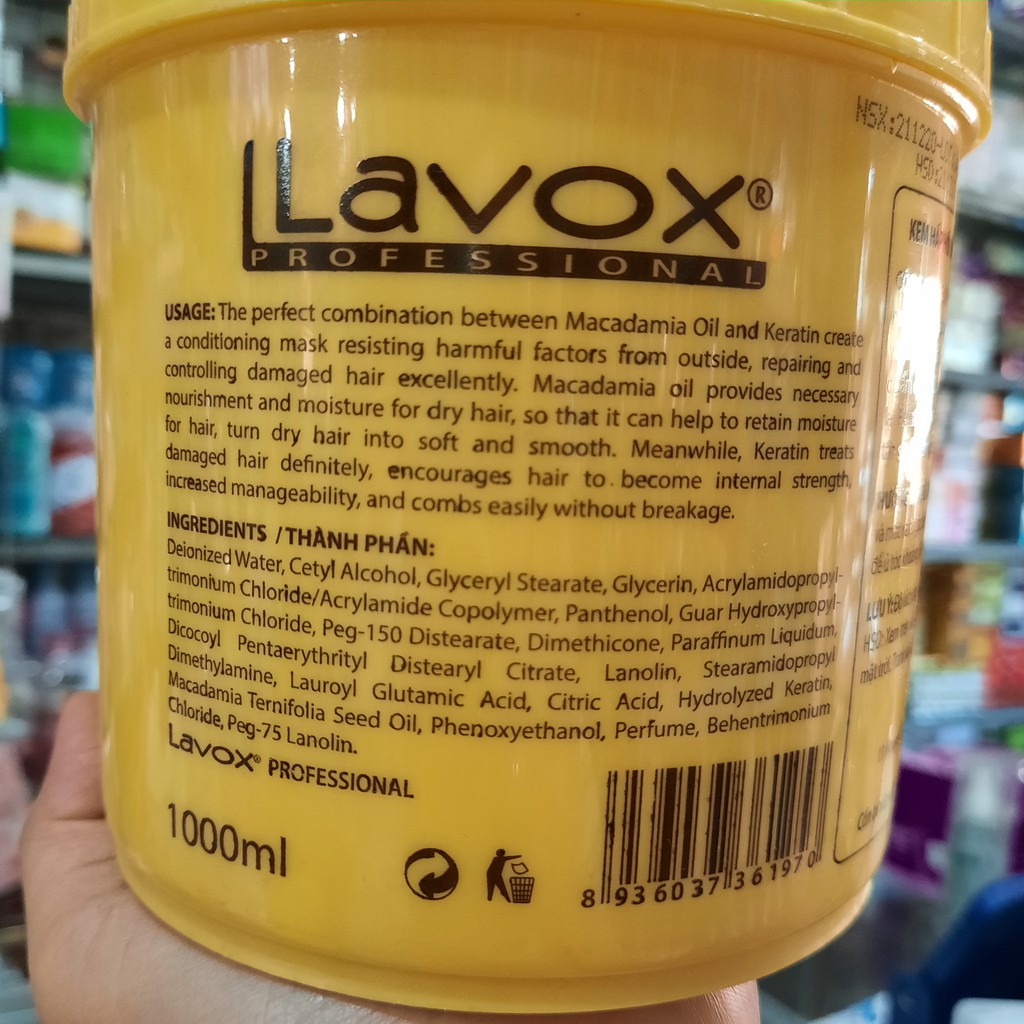 Kem hấp hồi sinh Lavox Keratin &amp; Macadamia Oil ngừa rụng tóc 1000ml