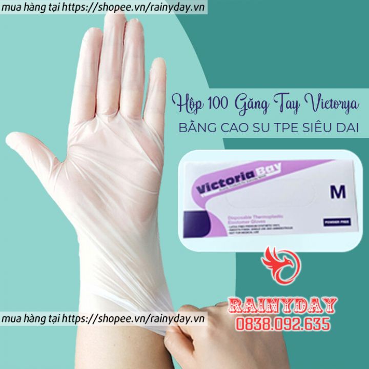 Hộp 100 găng tay cao su TPE Victoria Bay, bao tay siêu dai dùng 1 lần làm bếp nấu ăn vệ sinh