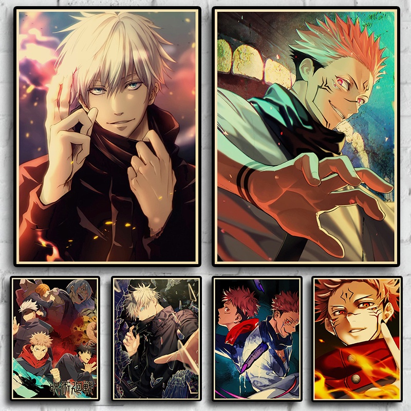 Poster Giấy kraft Treo Tường Trang Trí In Hình Nhân Vật anime Nhật Bản jujutsu kaisen