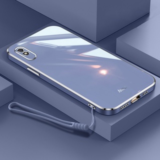 Ốp Điện Thoại Mềm Hình Vuông Mạ Viền Sang Trọng Có Dây Đeo Cho Xiaomi Redmi 9 9A 9T