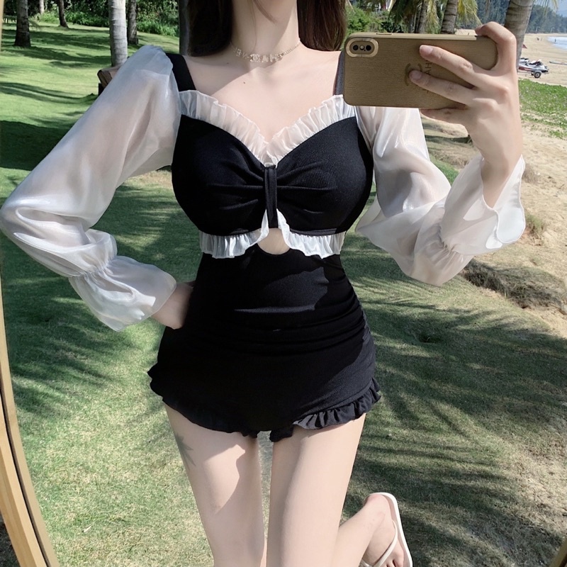 Bikini 1 mảnh ống tay dài tiểu thư kín đáo - B1012