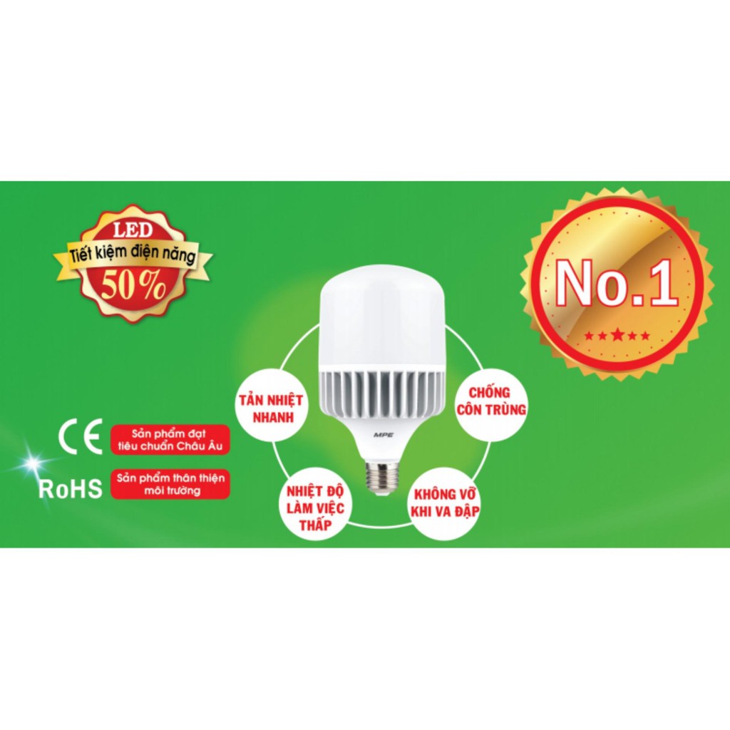 Bóng đèn Led Bulb 60W MPE ( Ánh Sáng Trắng ) đui E40 - Điện Việt